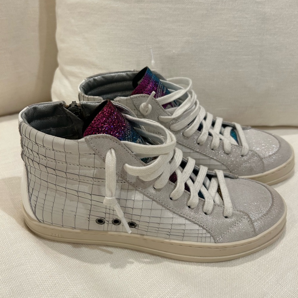 White High-Top P448 Sneakers with Multicolor Accents 💫 BRAND NEW